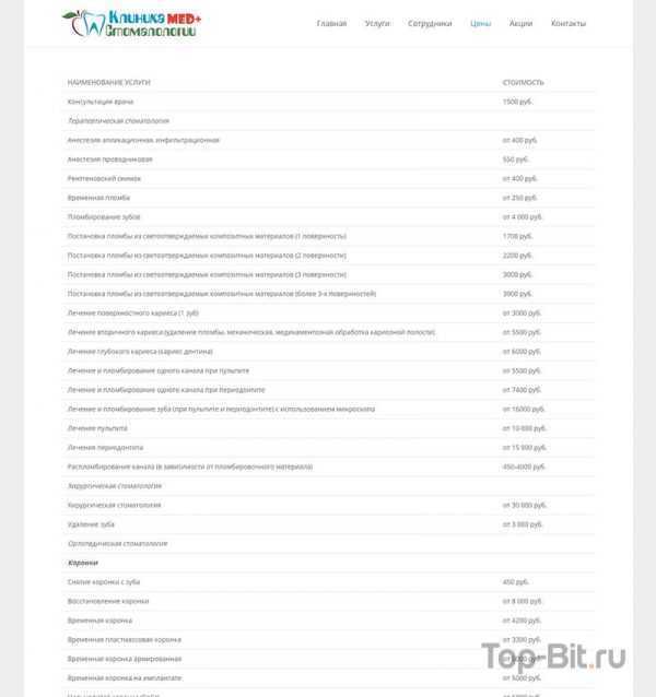 Купить готовый Сайт-визитку стоматологии в магазине top-bit.ru