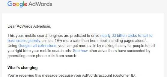 AdWords добавляет к объявлениям телефонные номера